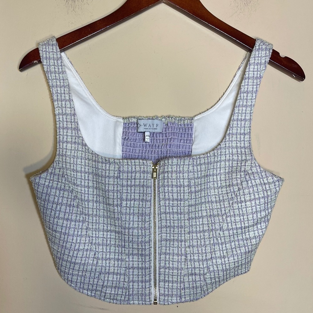 Wayf Purple and White Tweed Crop Top